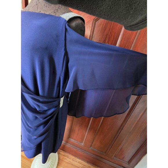 MSK Womens Chiffon Cold Shoulder Dress L Blue With Rhinestone Straps - Picture 3 of 10
